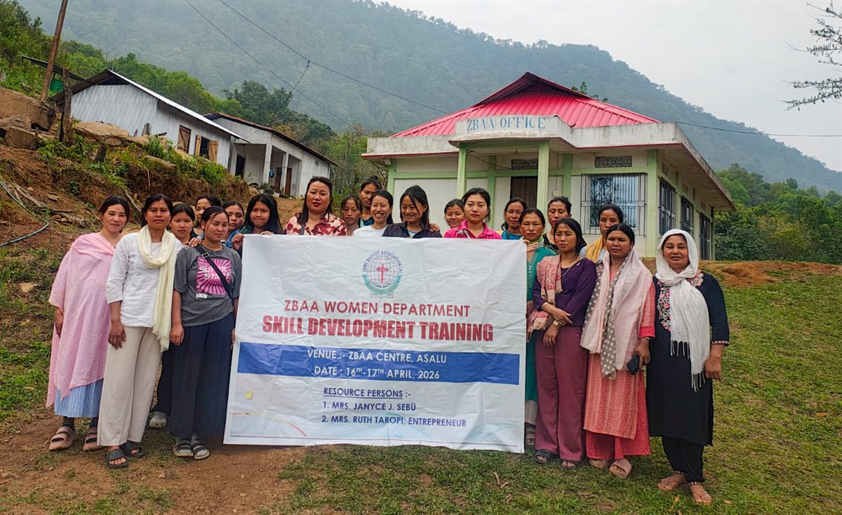 Zeme women group holding the skill development training banner